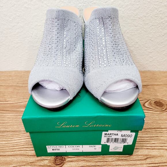 Lauren Lorraine Womens Shoes Size 9 MARTHA Wedge Slides Silver NIB Vegan - Picture 2 of 6